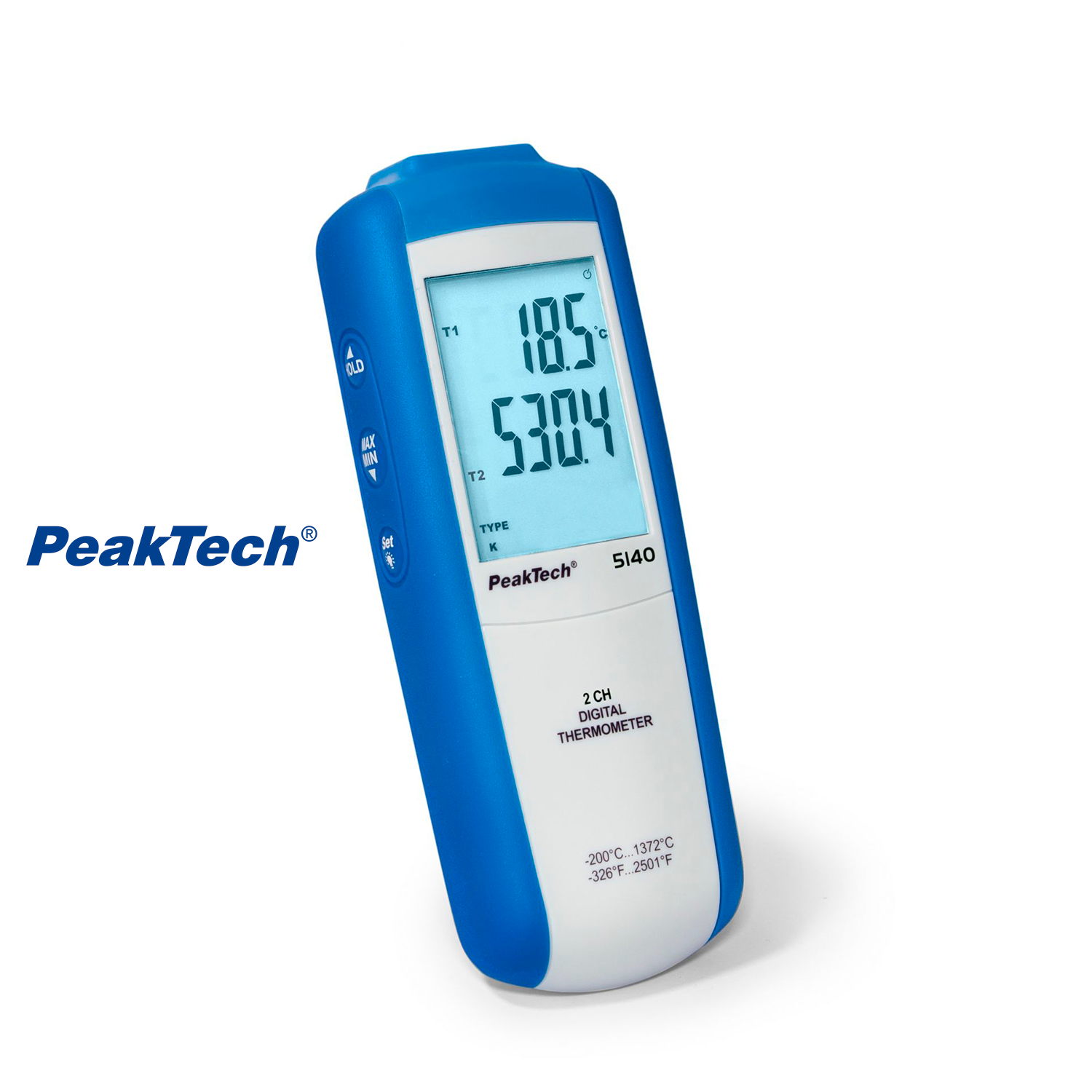 PeakTech® P 5140: Termómetro Digital de 2 Canales, Rango de -200 a +1372ºC - Image 2