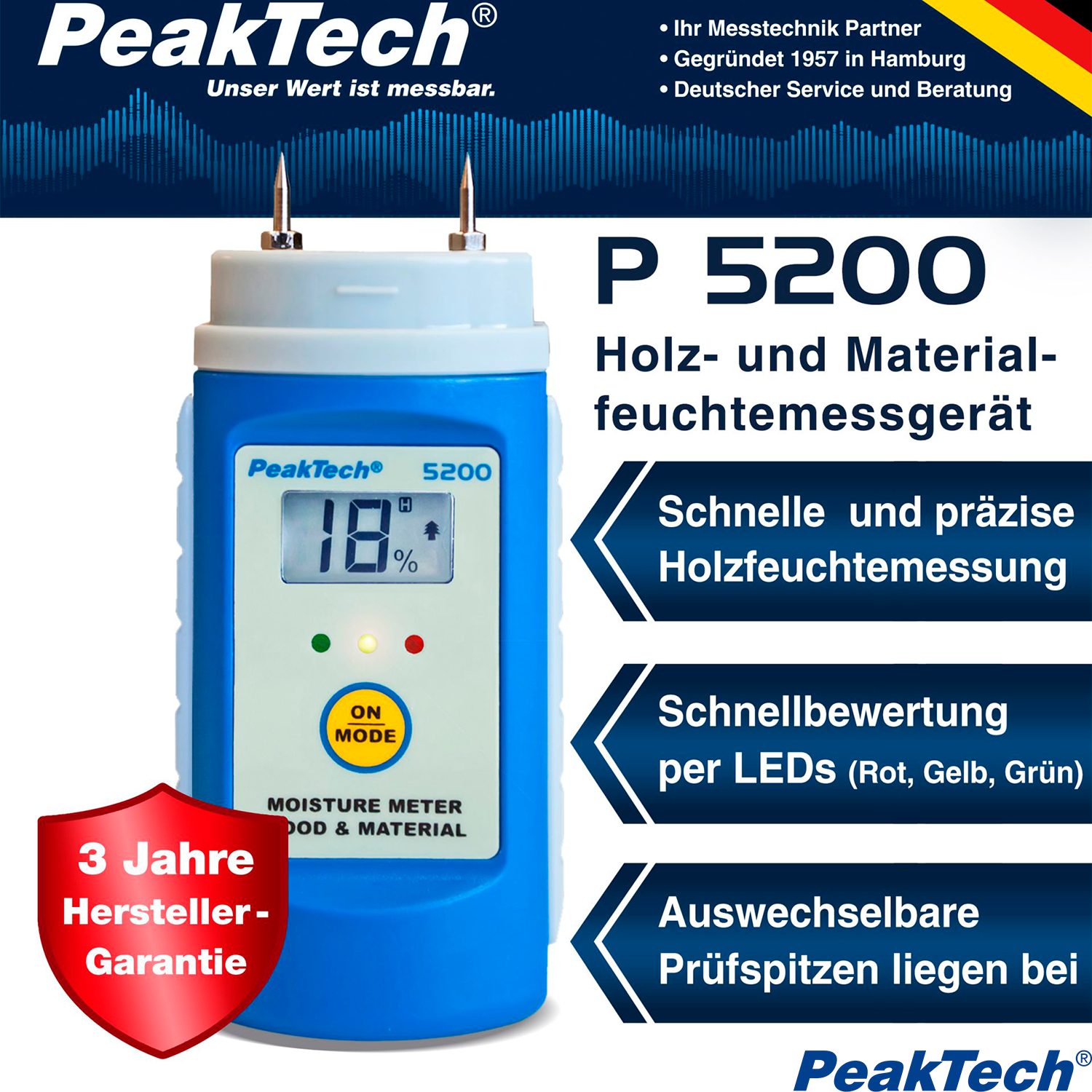 PeakTech P 5200 Medidor de Humedad en Madera y de Material - Image 2