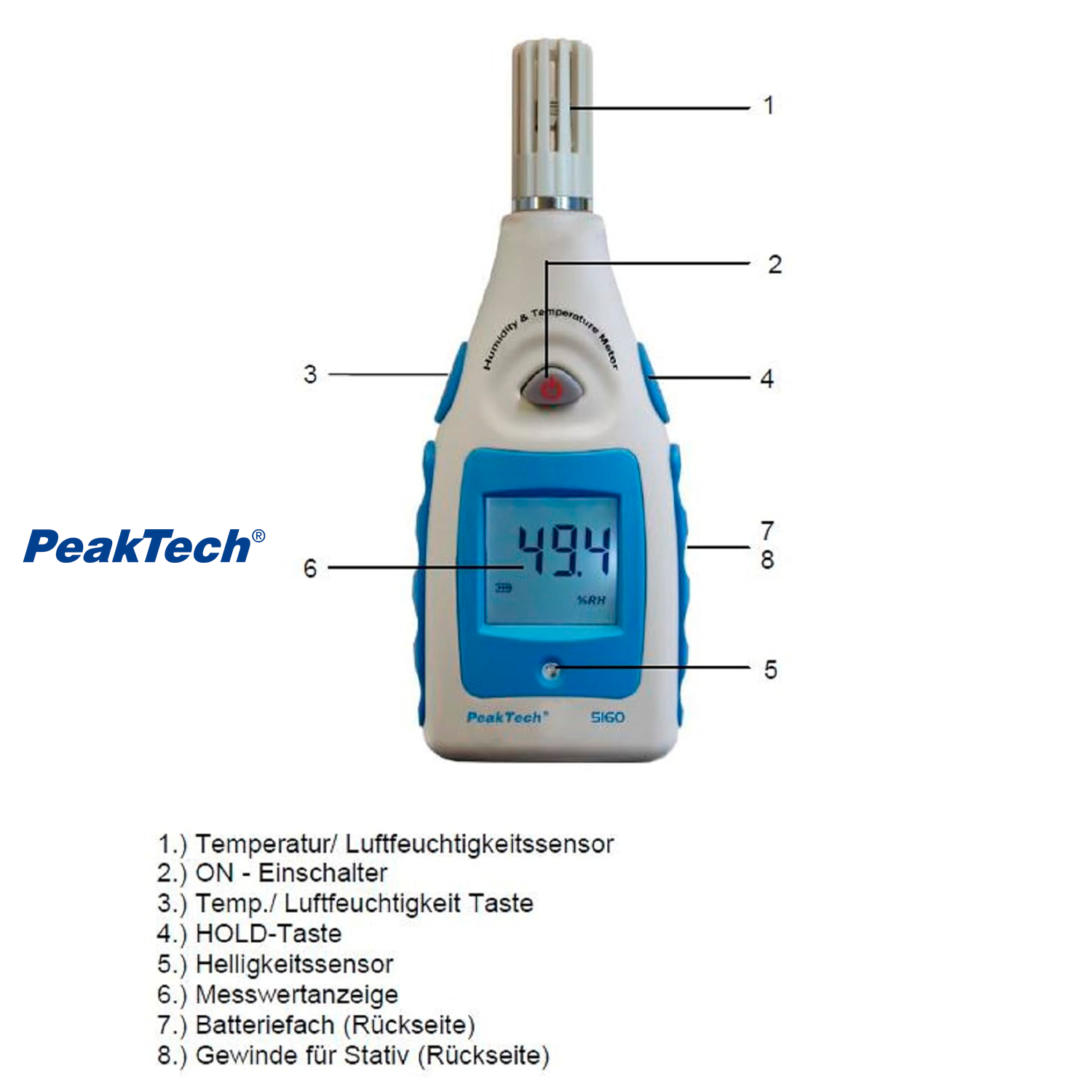 PeakTech® P 5160 Medidor de Temperatura y Humedad - Image 3