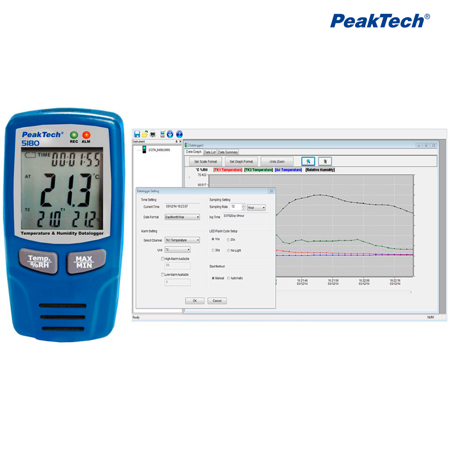 PeakTech P 5180 Datalogger USB Tipo K Temperatura del Aire/Humedad - Image 2
