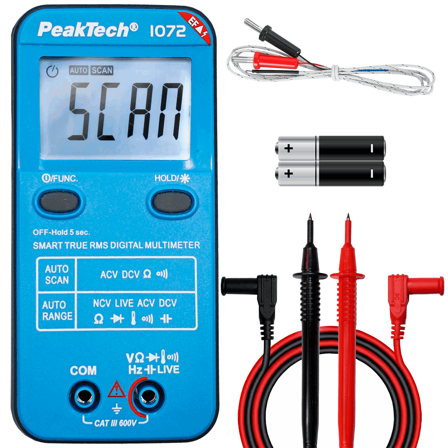 Multímetro inteligente PeakTech P 1072 de 600 V CA/CC con NCV y prueba en vivo - Image 2