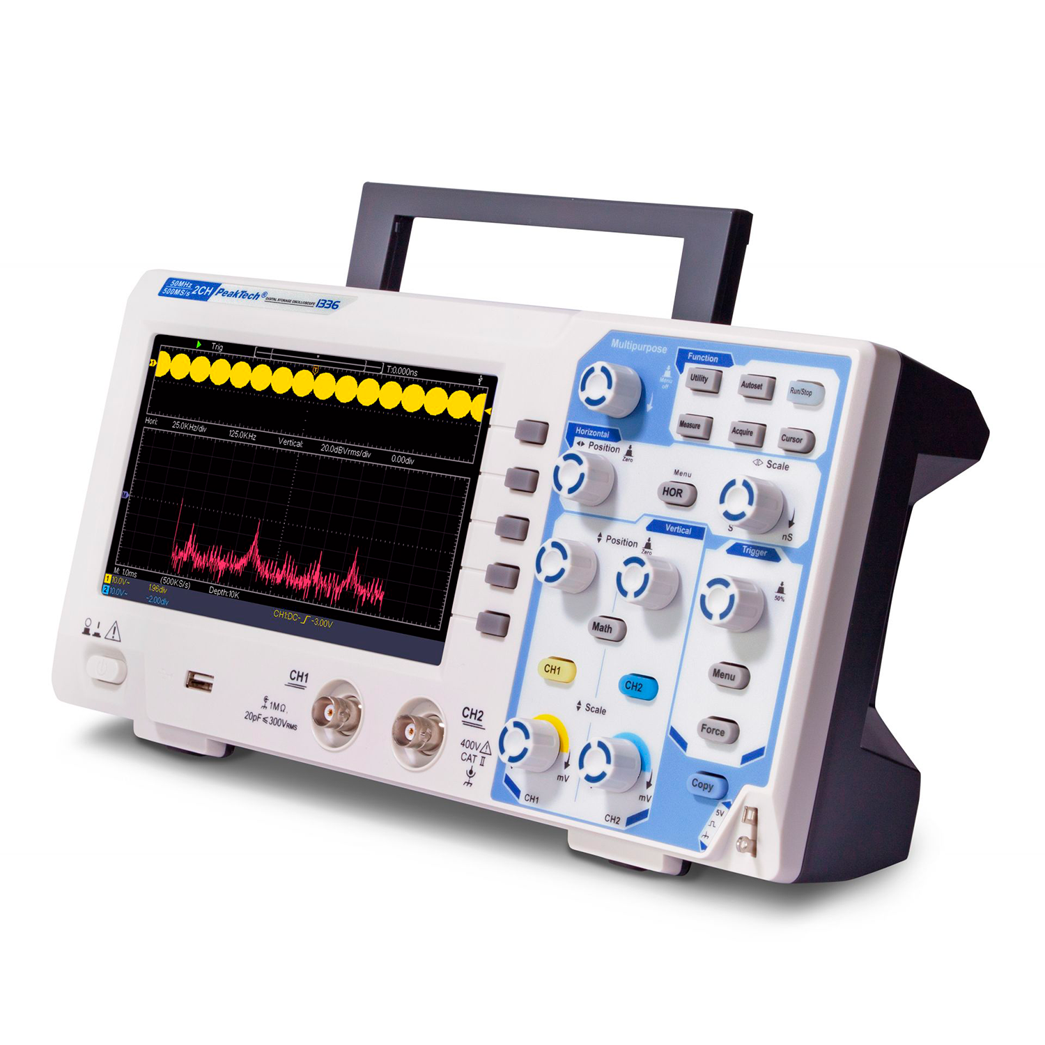 PeakTech P 1336 Osciloscopio Almacenaje Digital 50MHz/2CH 500MS/s - Image 2