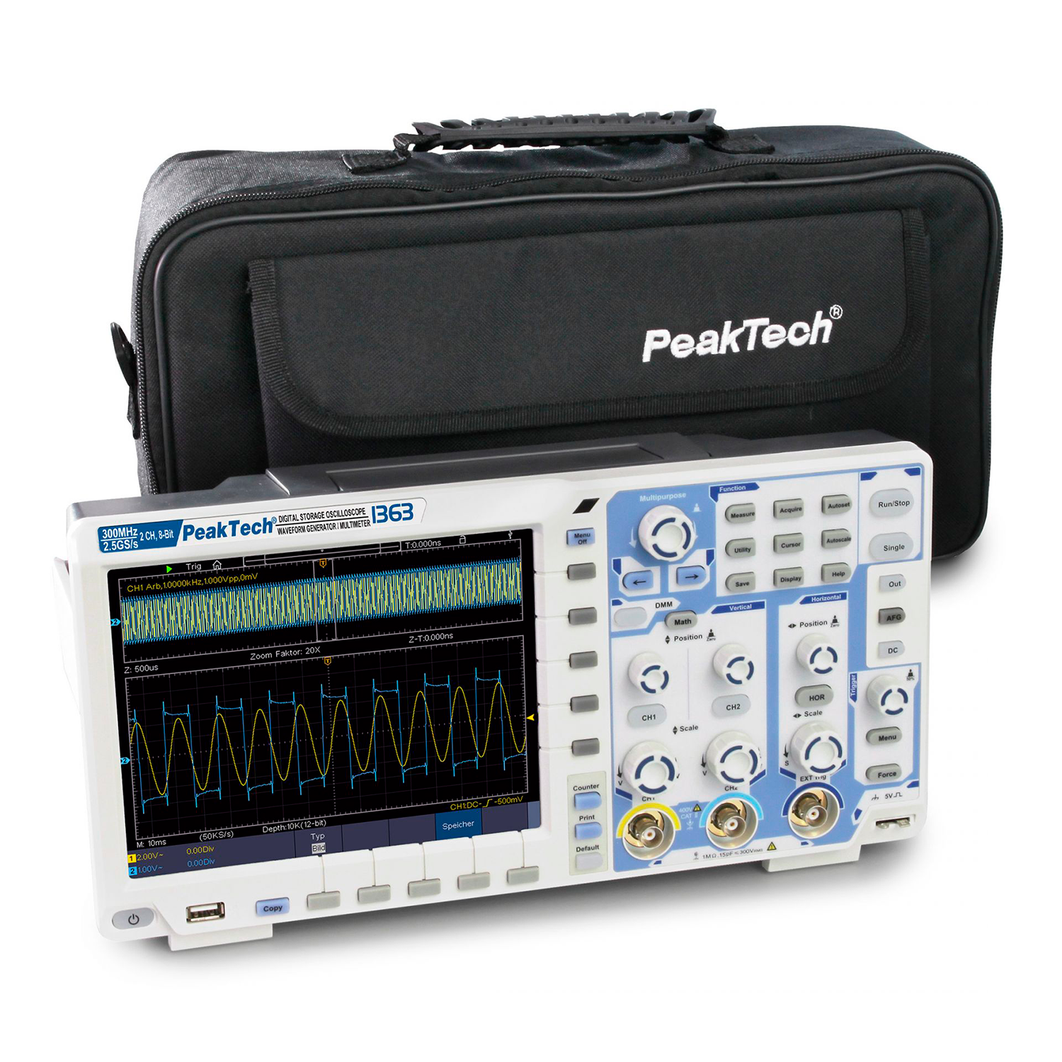 PeakTech P 1363 Osciloscopio Pantalla Táctil 2ch 300MH/z 2.5GS/s - Image 4