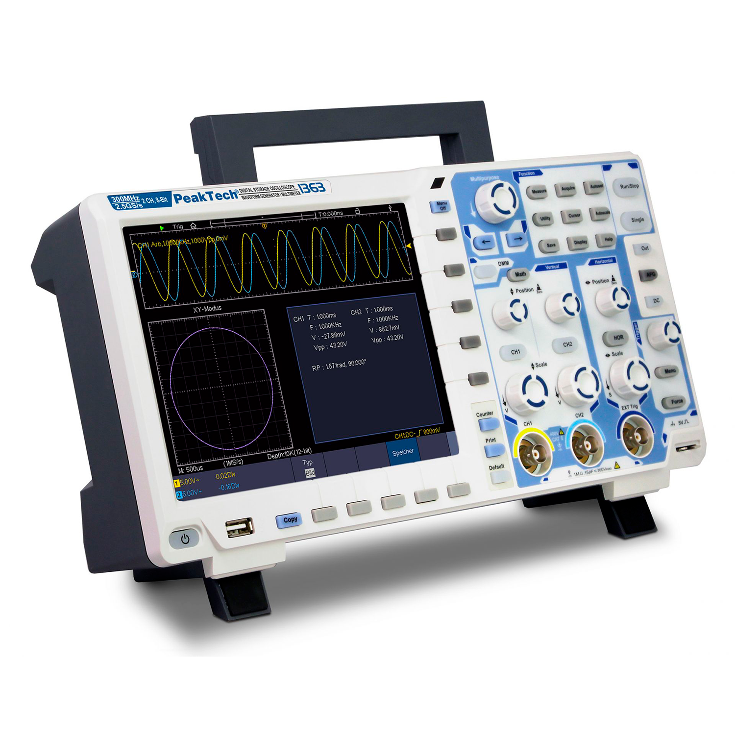 PeakTech P 1363 Osciloscopio Pantalla Táctil 2ch 300MH/z 2.5GS/s - Image 2