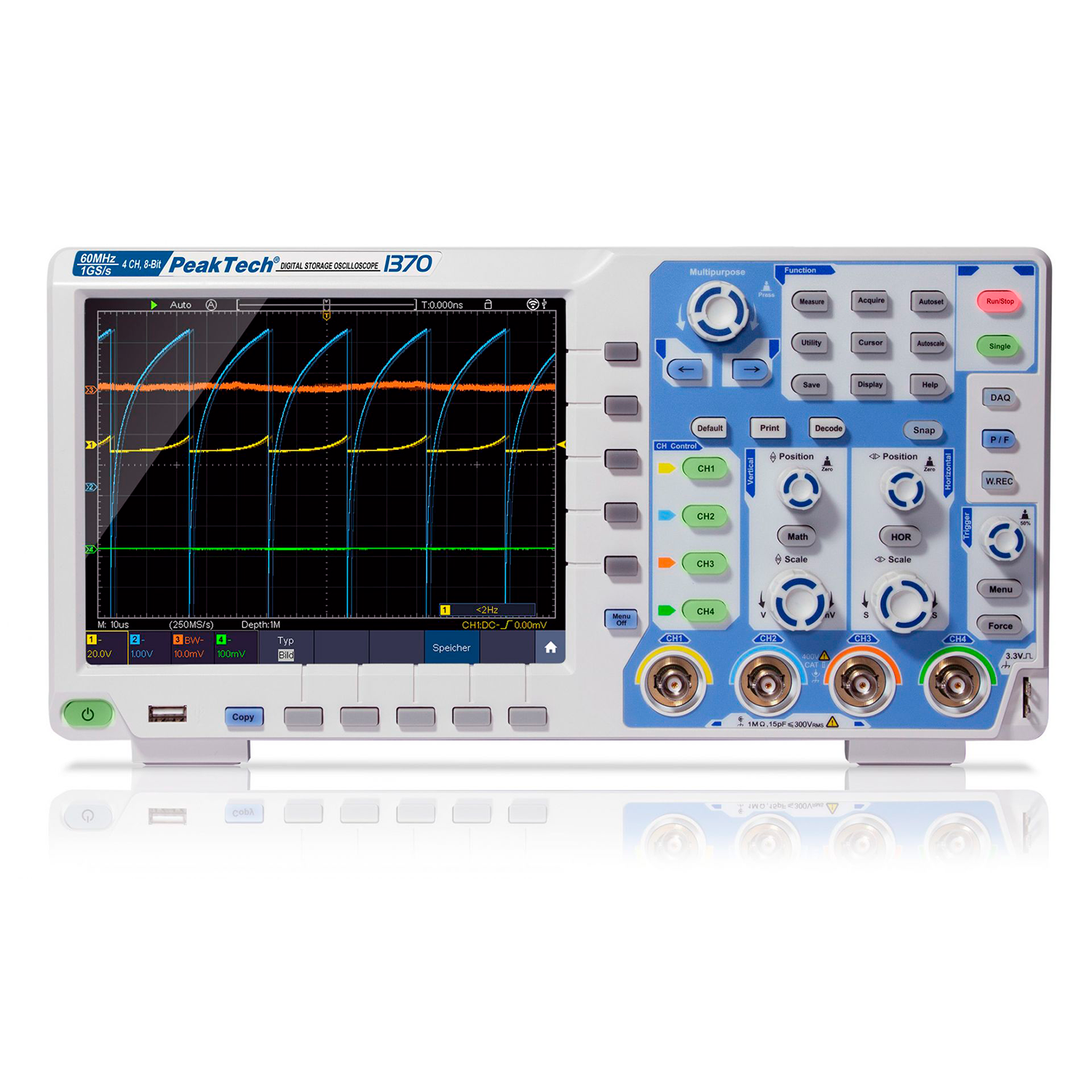 PeakTech P 1370 Osciloscopio de Pantalla Táctil, 4ch 60MH/z 1GS/s