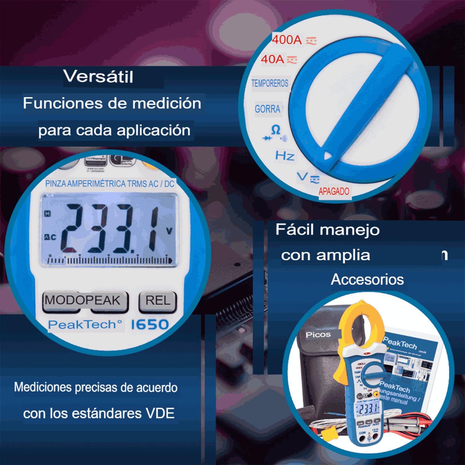 PeakTech P 1650 Medidor de Pinza TrueRMS, 4000 cuentas 400A AC/DC - Image 4