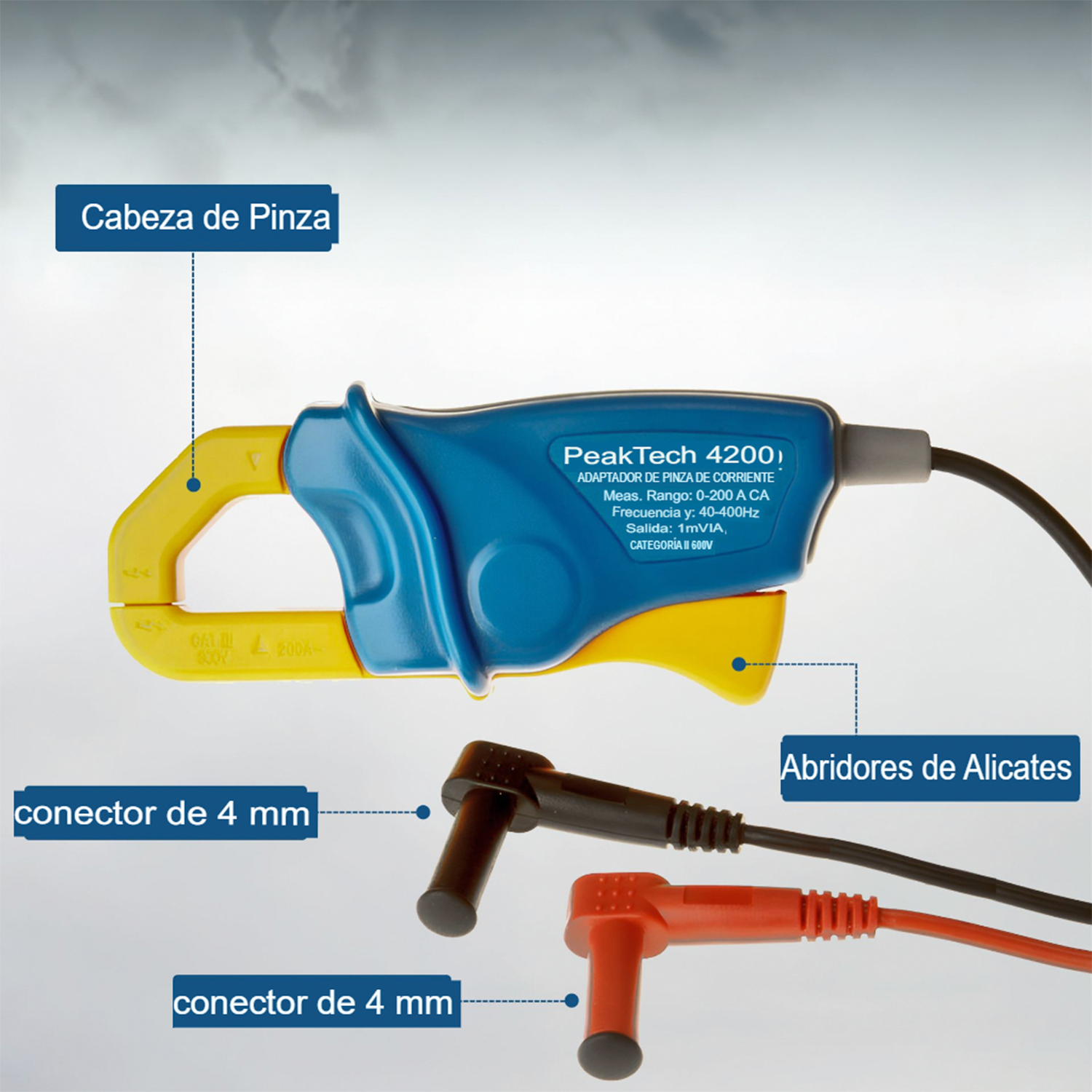 PeakTech P 4200 Adaptador - Pinza Corriente 200A AC clavijas 4mm - Image 2