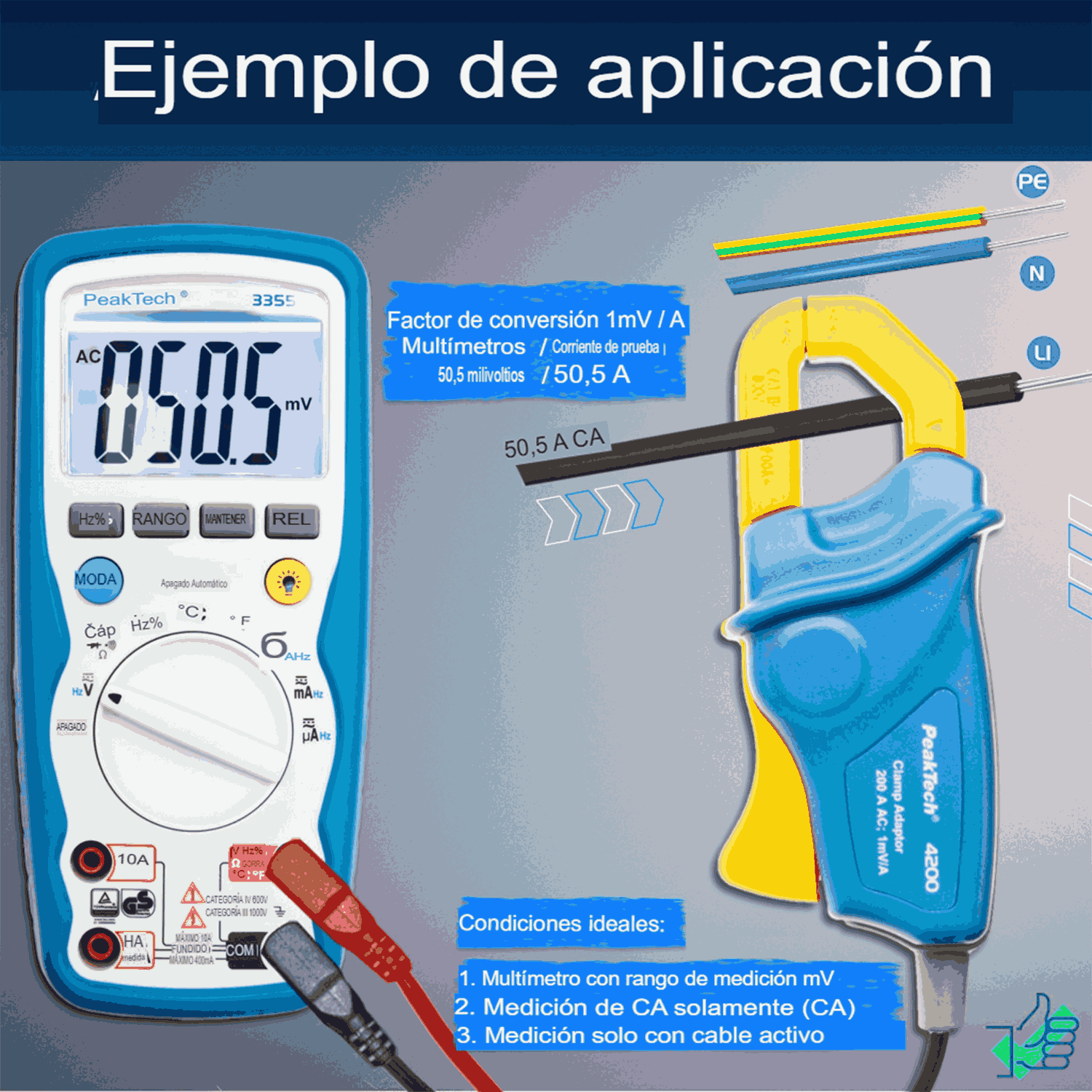 PeakTech P 4200 Adaptador - Pinza Corriente 200A AC clavijas 4mm - Image 3